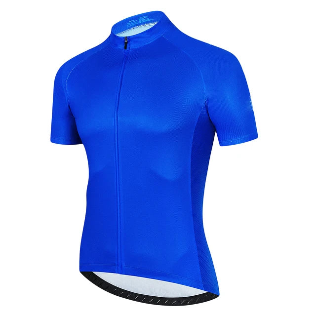 Solid Color Short Sleeve Full-Zip Cycling Jersey with Stand Collar