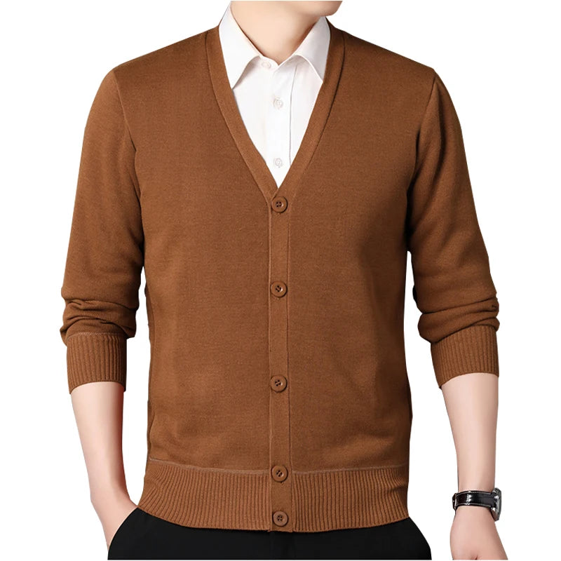 Men's V Neck Button Front Knit Cardigan