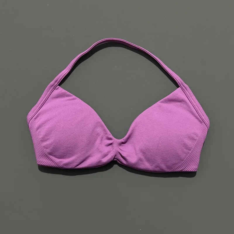 Women's Ruched Halter Neck Sports Bra