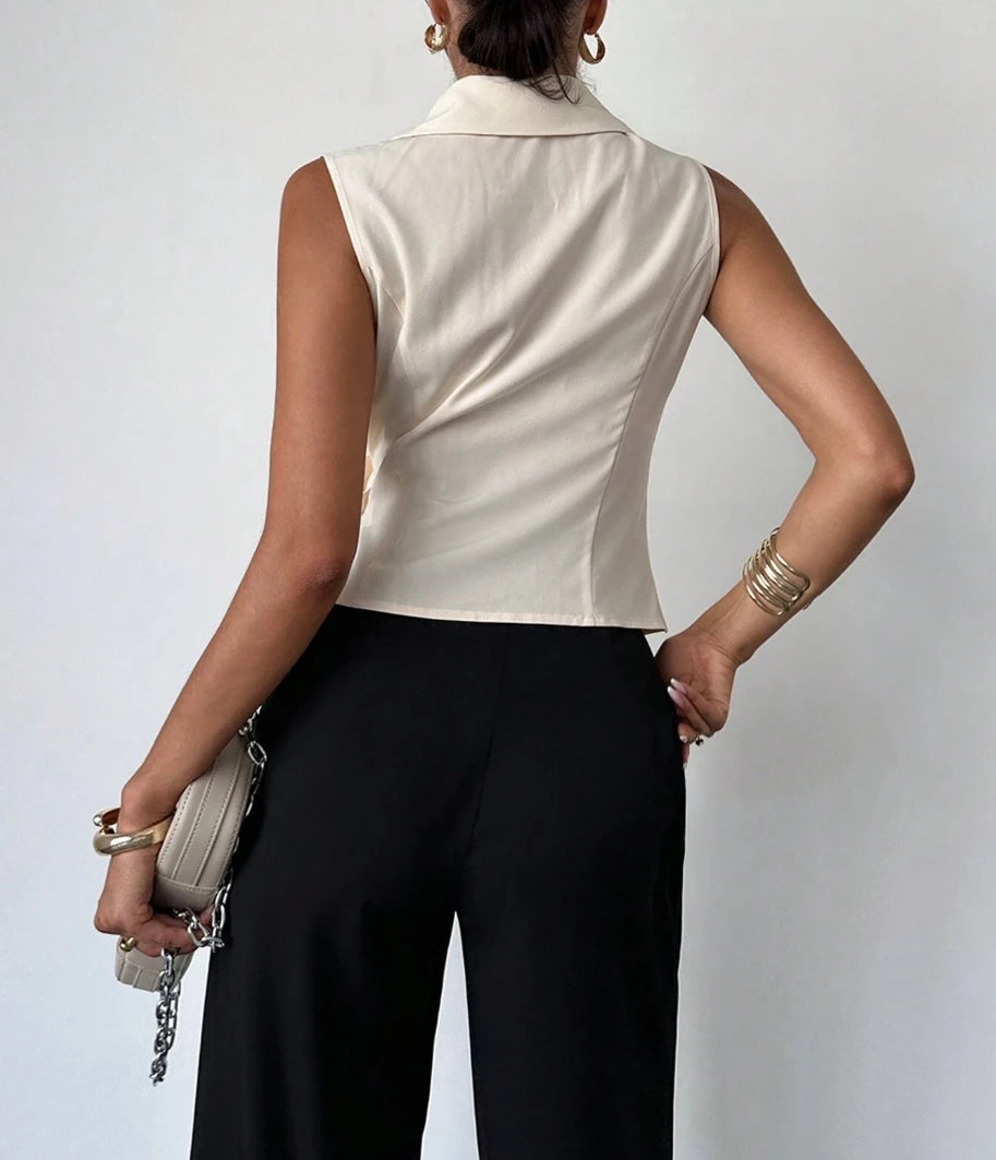 Women's Sleeveless Wrap Blouse with Waist Tie