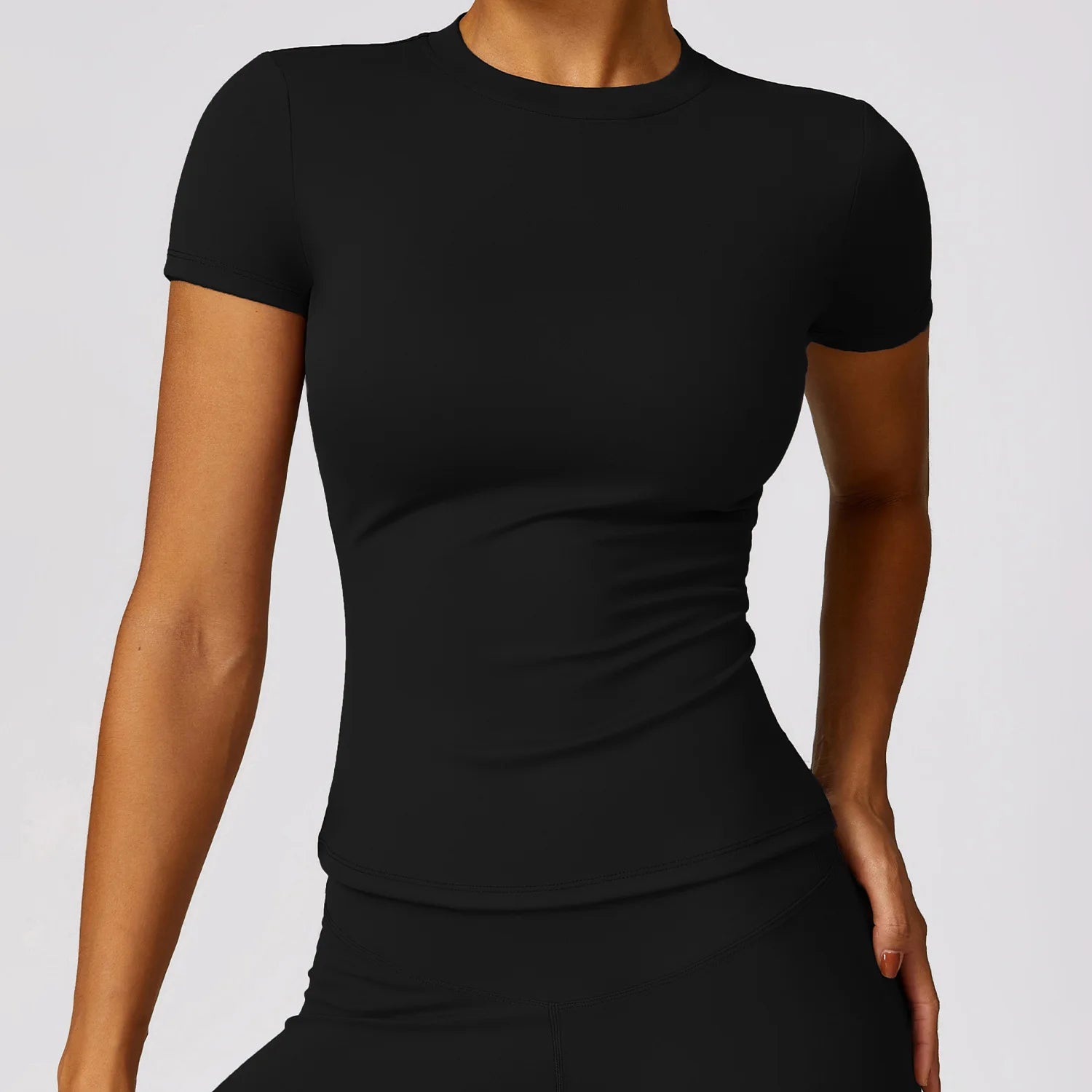 Women's Crew Neck Fitted Short Sleeve T-shirt For Workout Outfits