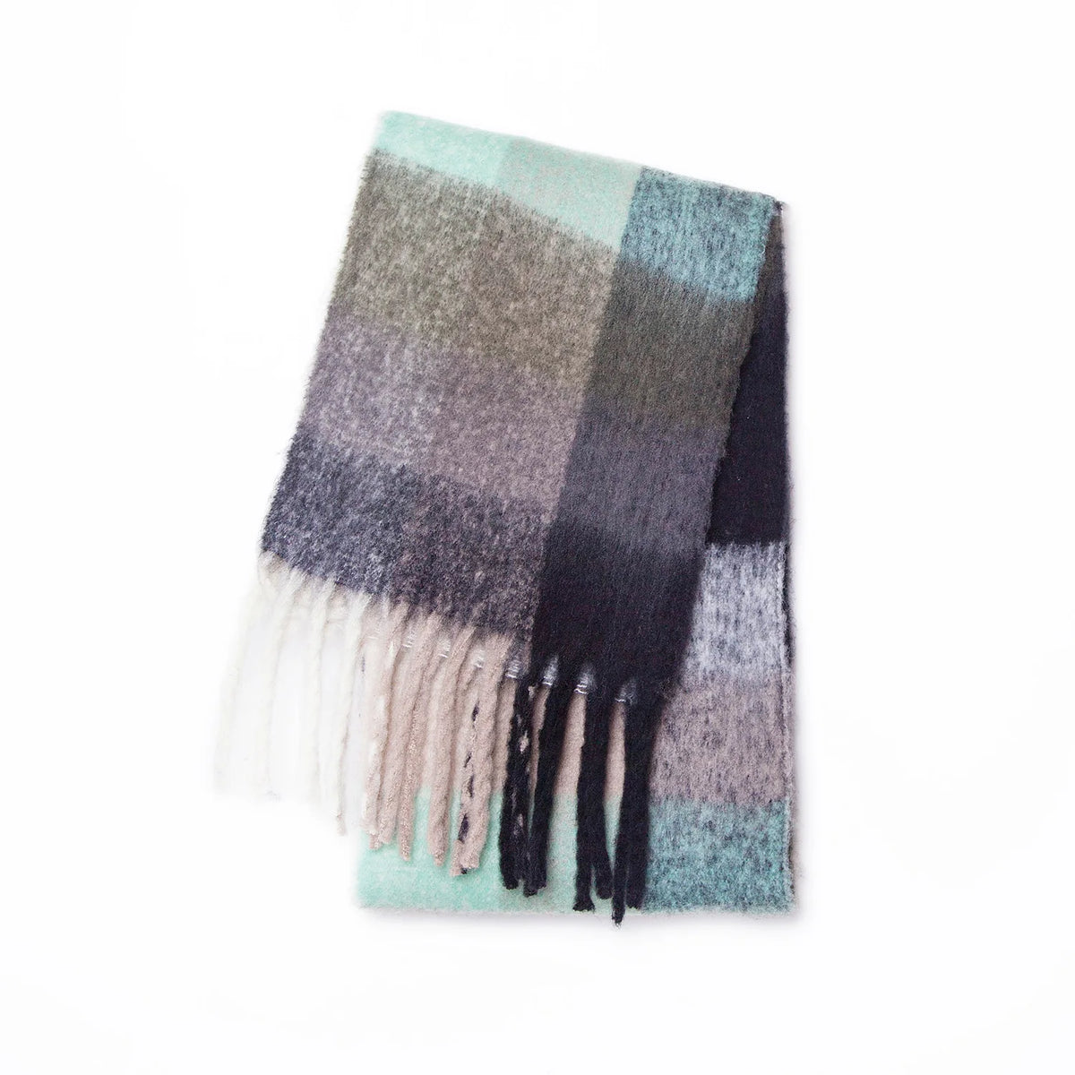 Multicolor Plaid Scarf with Long Shape and Fringed Ends
