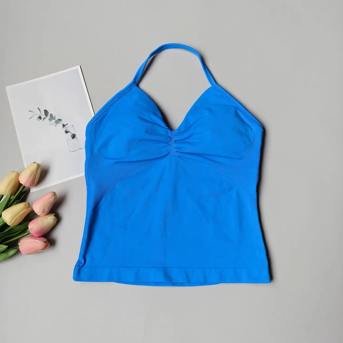 Women's Ruched Halter Neck Sports Bra