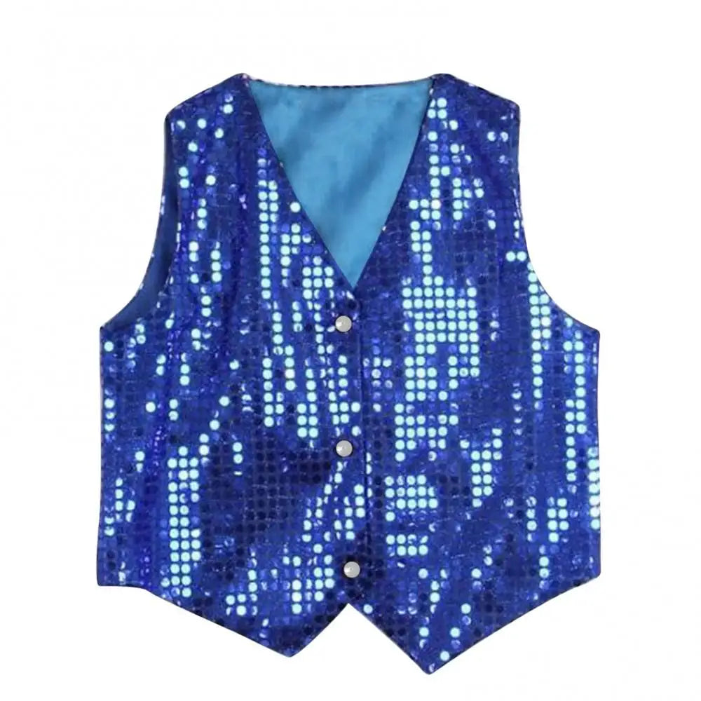 Children's Sequin Sleeveless Button Front Dance Performance Waistcoat Vest