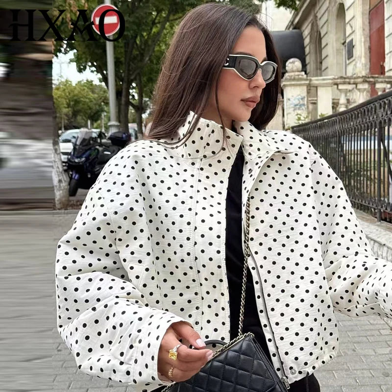 Women's Polka-Dot Zip-Front Bomber Jacket