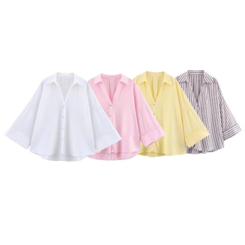Women's Wide Sleeve Relaxed Button Front Shirt