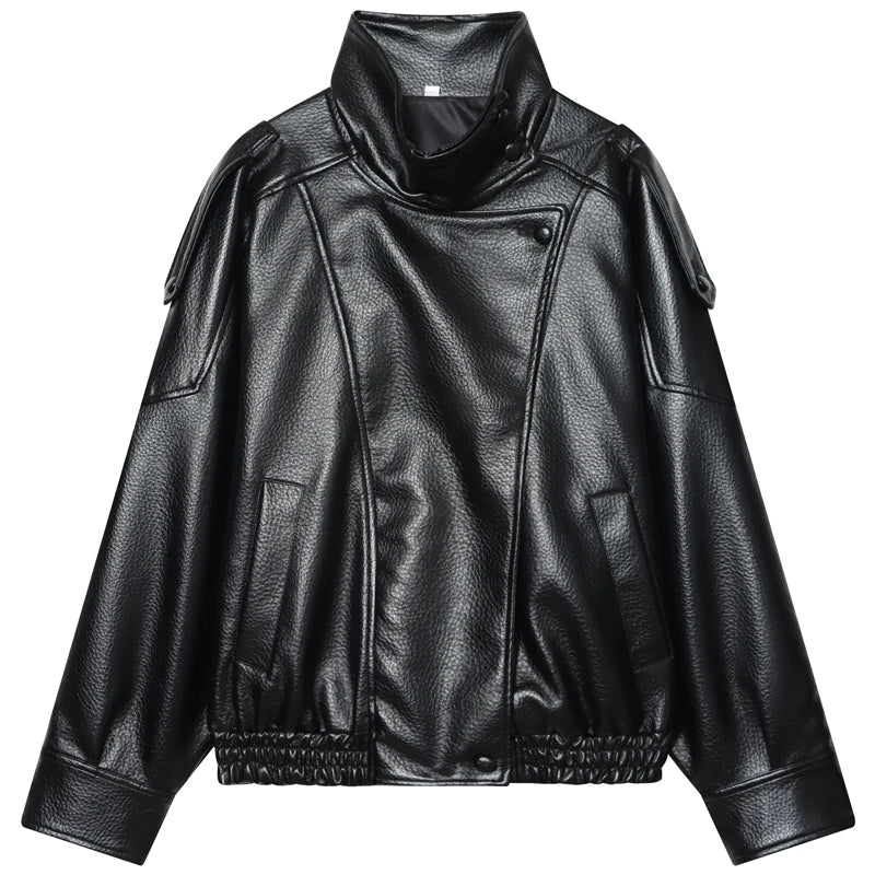Women's Cropped Leather-Look Zip-Front Jacket