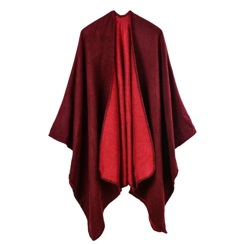 Patterned Fringed Open Front Poncho for Layering over Outfits