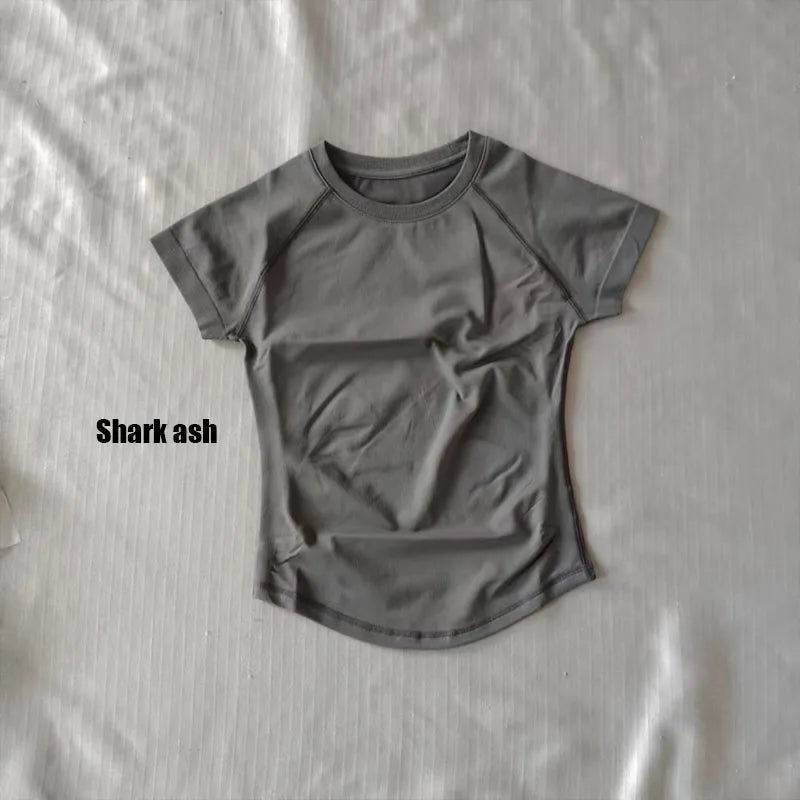 Women's Crew Neck Fitted Short Sleeve T-shirt For Workout Outfits