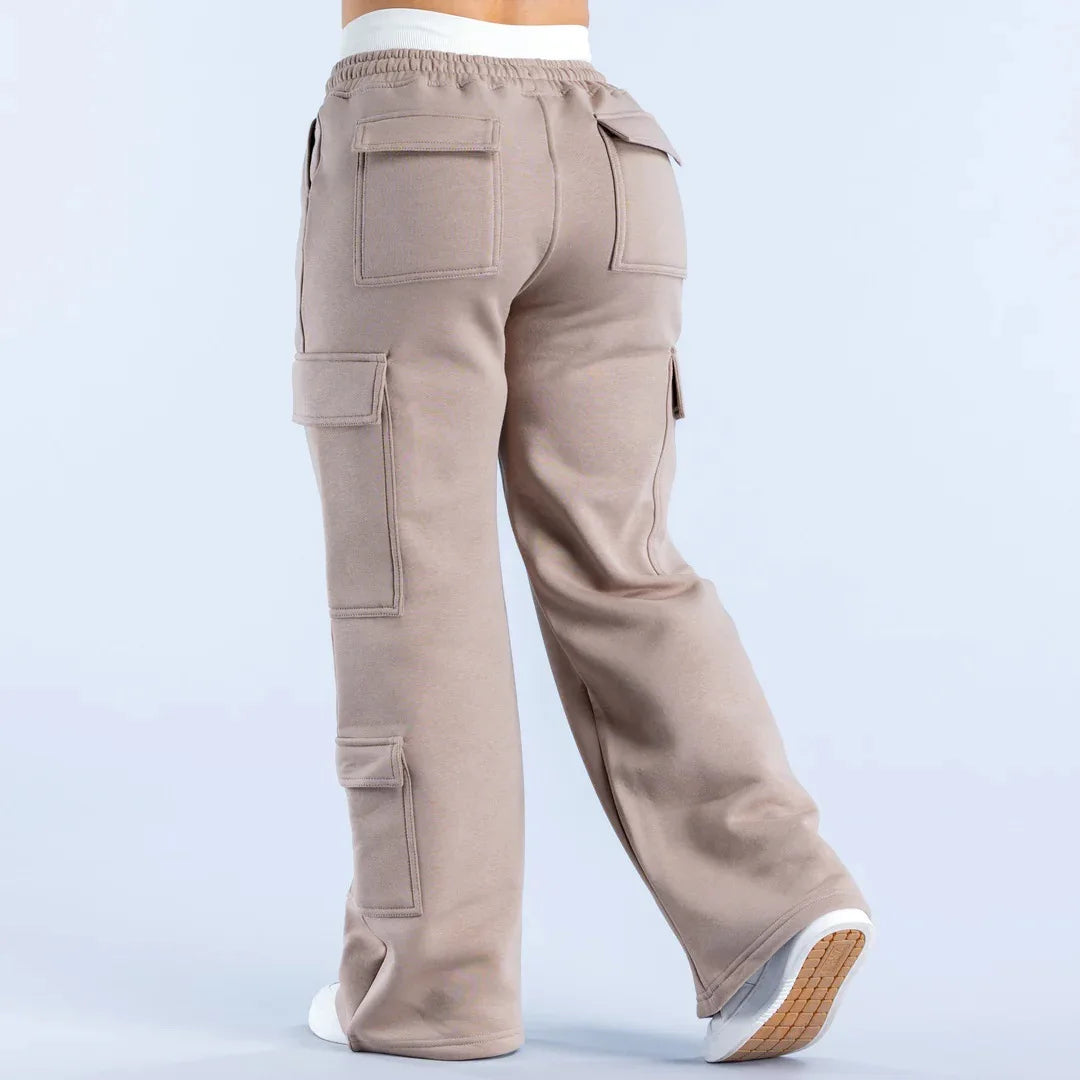 Women's Wide Leg Cargo Pants with Elastic Waist and Flap Pockets