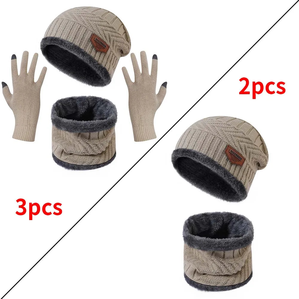 Knitted Hat Scarf and Touchscreen Gloves Set for Adult Winter Wear