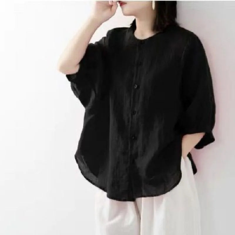 Women's Stand Collar Gathered Sleeve Loose Shirt