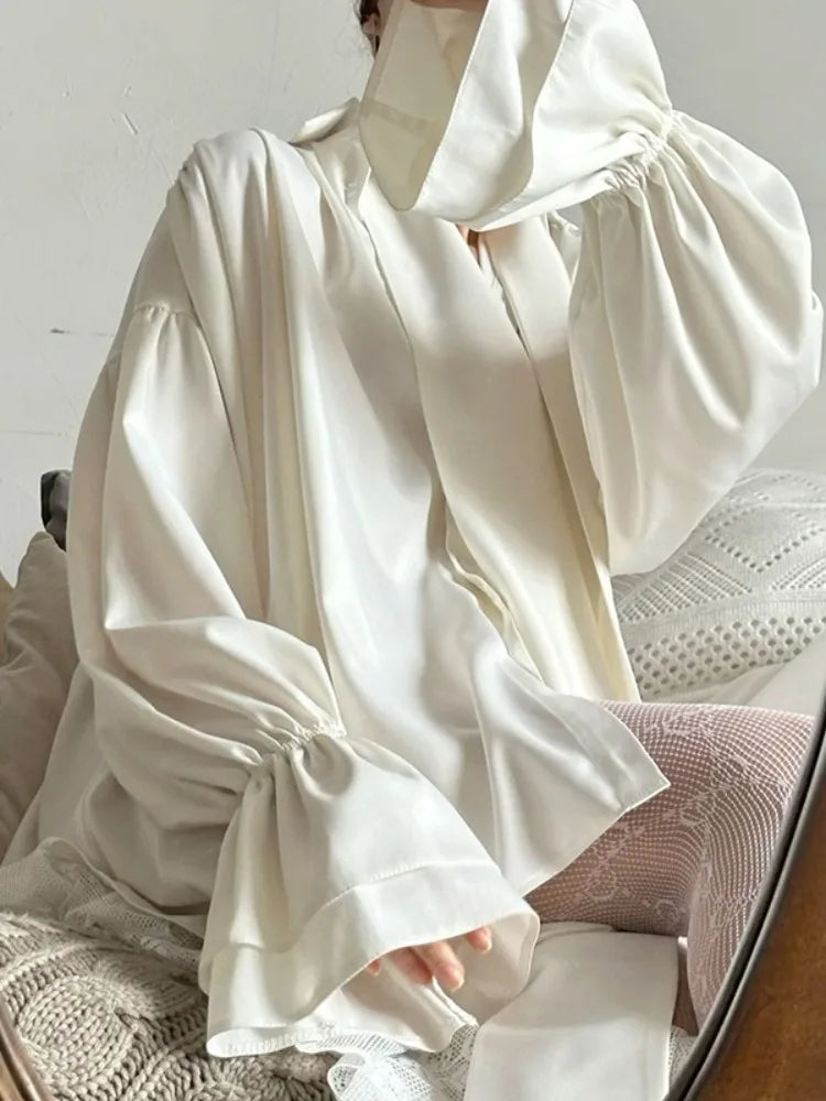 Women's Bow Neck Satin Look Long Sleeve Blouse
