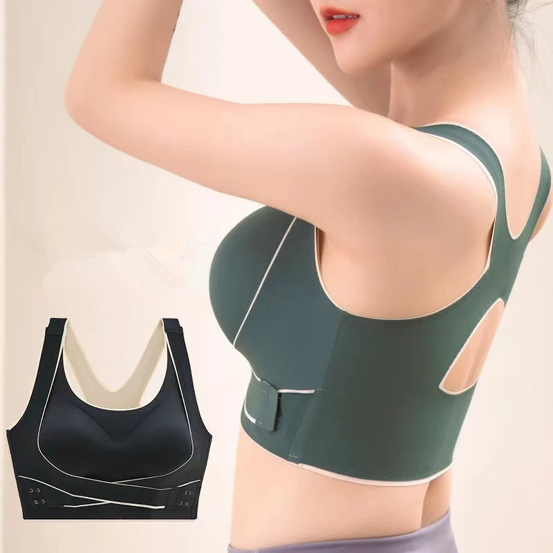 Women's Side Clasp Scoop Neck Cutout Back Sports Bra