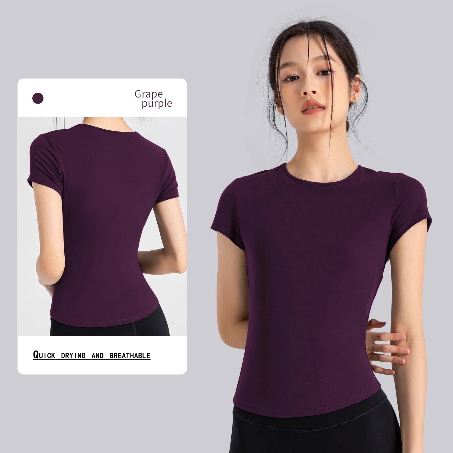 Short Sleeve Fitted Crew Neck Yoga Training T Shirt