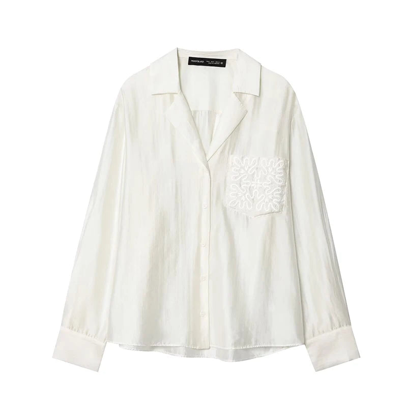 Women's Notched Collar Long Sleeve Pocket Shirt
