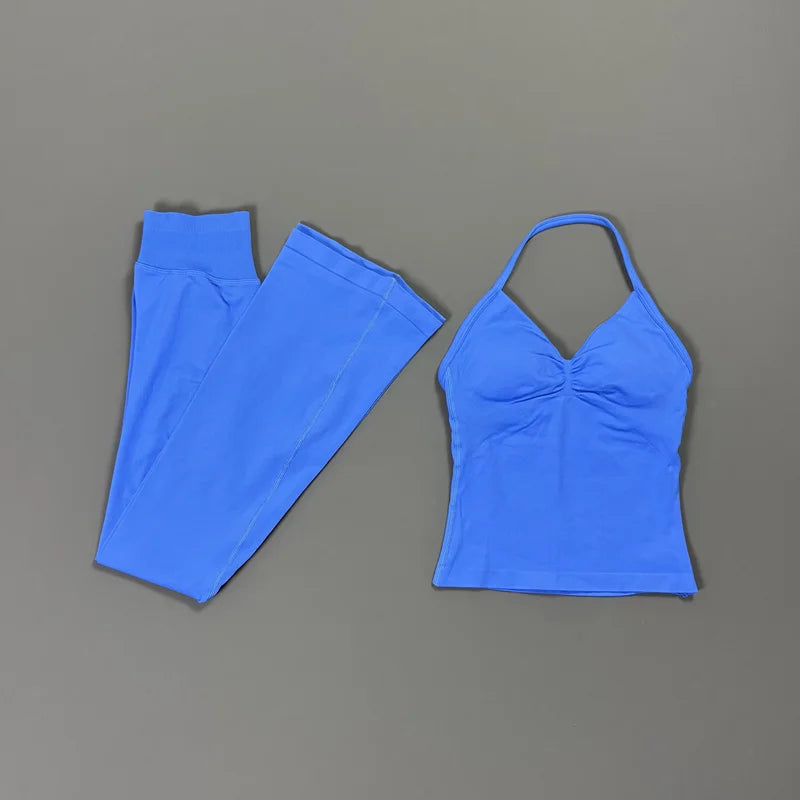 Women's Cross Back Tank And Flared Pants Yoga Set