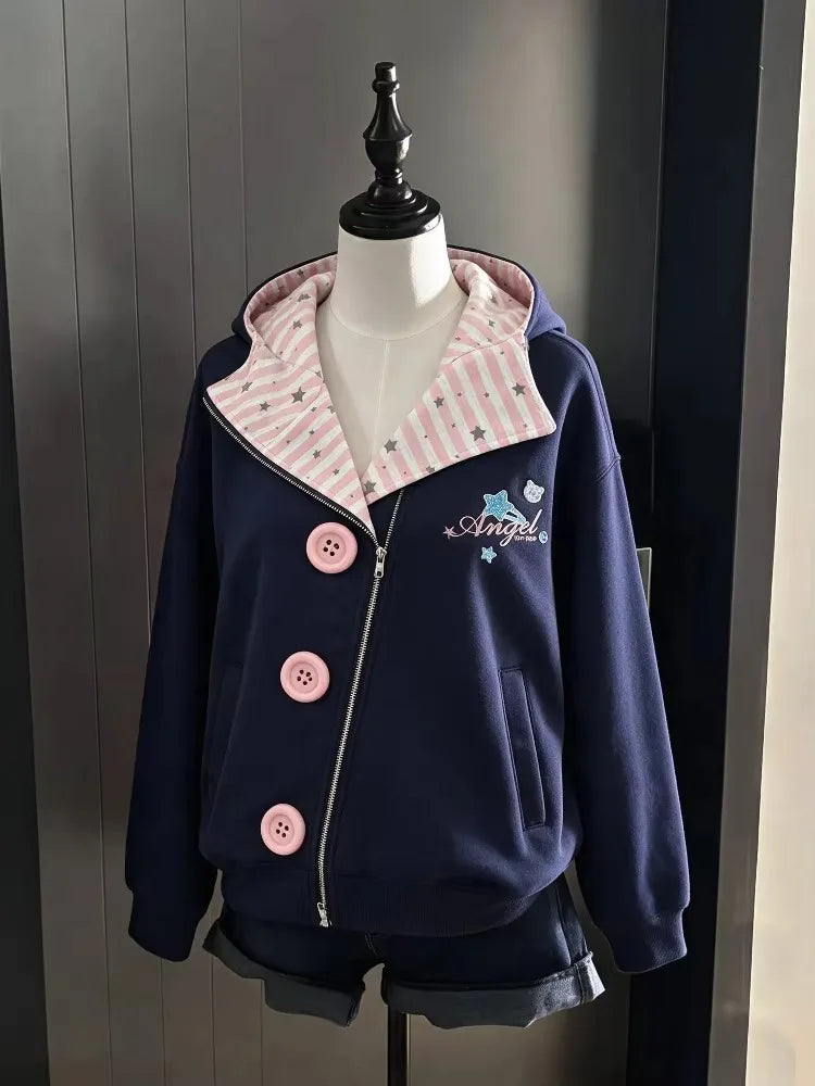Striped Long Sleeve Full Zip Casual Hoodie for Layering