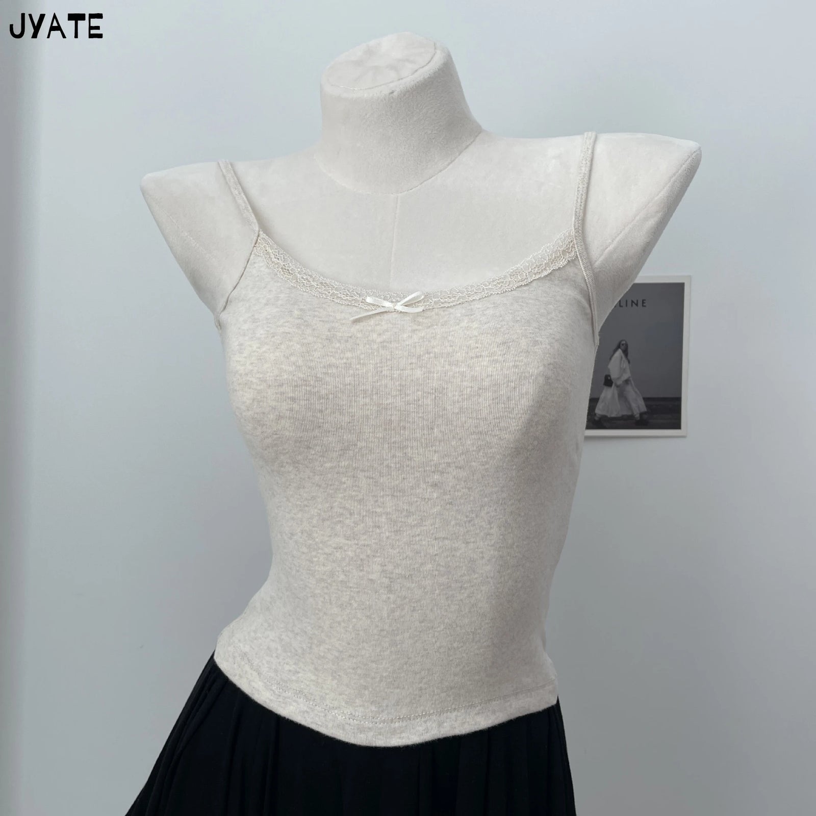 Women's Lace Trim Cotton Blend Camisole with Bow and Mixed Pattern Options