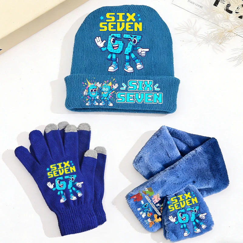 Kids' Six Seven Printed Hat Scarf and Gloves Set for Winter