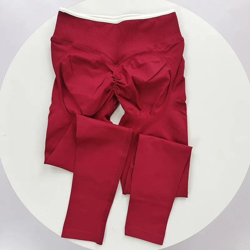 Women's Contrast Waist Full Length Leggings For Workout Outfits