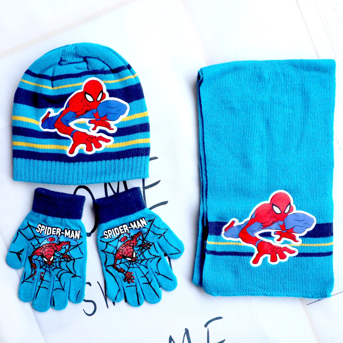 Spider-Man Knitted Hat Scarf and Gloves Set with Cartoon Style Options