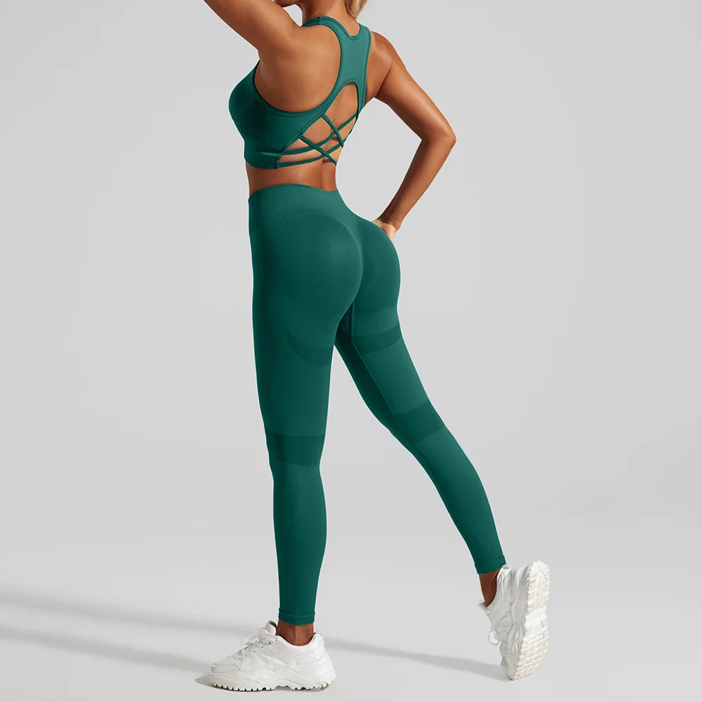 Women's Backless Crop Top And Leggings Yoga Set