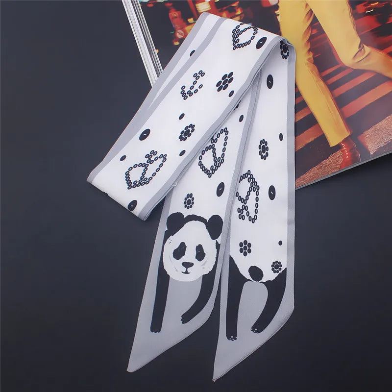 Animal Print Narrow Scarf with Pointed Tie Ends