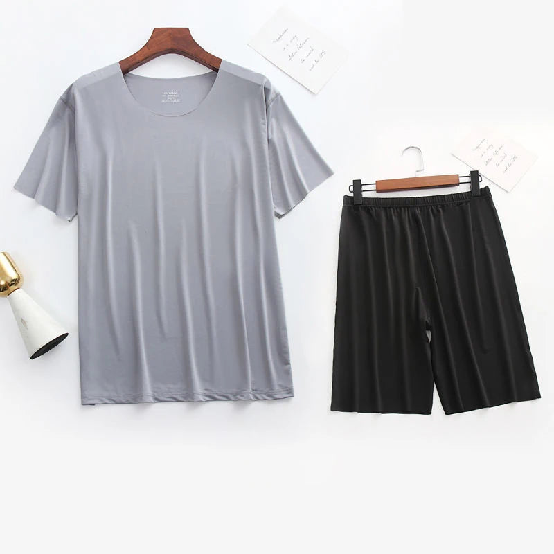 Men's Solid Short Sleeve T Shirt and Shorts Pajama Set