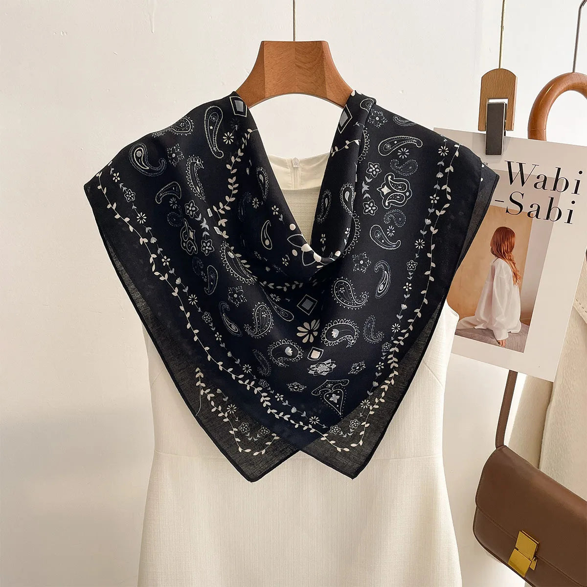Printed Square Scarf with Polka Dot Pattern Options