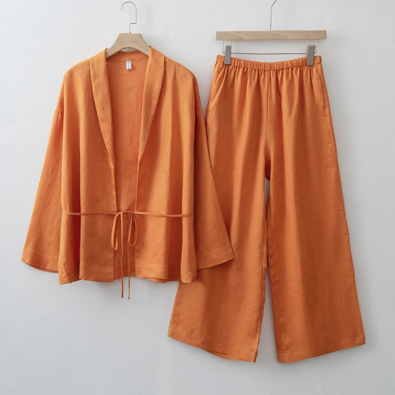 Women's Wrap Top and Wide Leg Pants Clothing Set