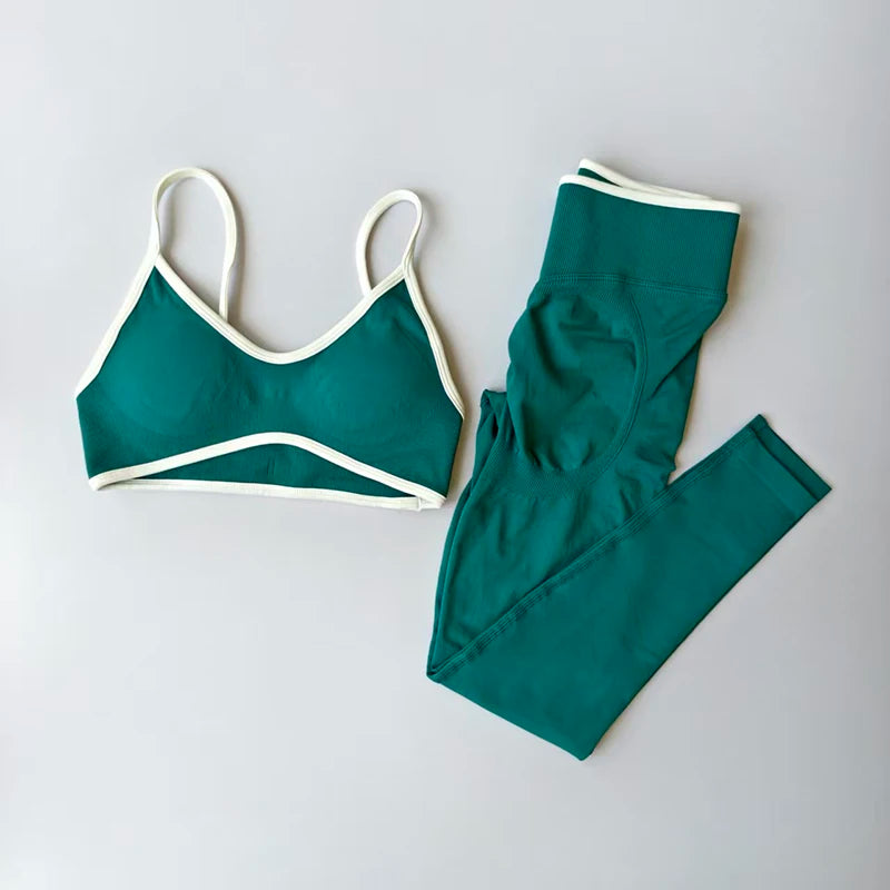 Women's Contrast Sports Bra and Leggings Set