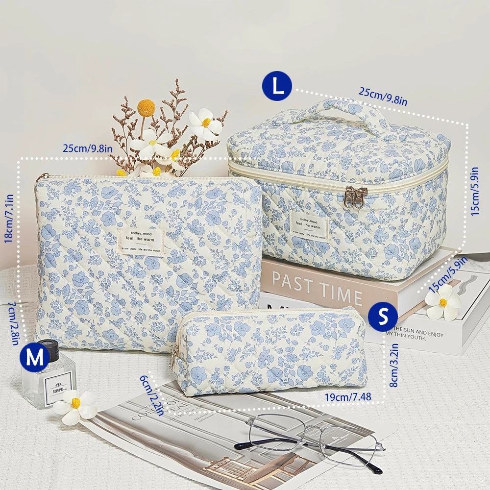 Printed Quilted Toiletry Bag with Zippered Size Options