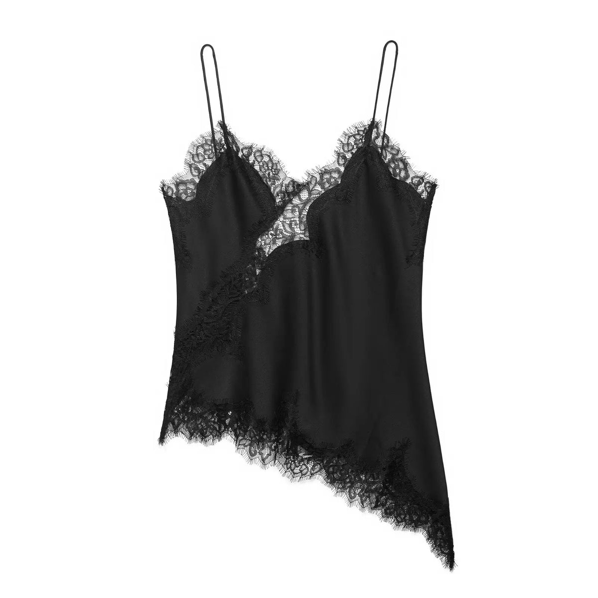 Women's Asymmetric Lace Trim Polyester Camisole with an Open Back
