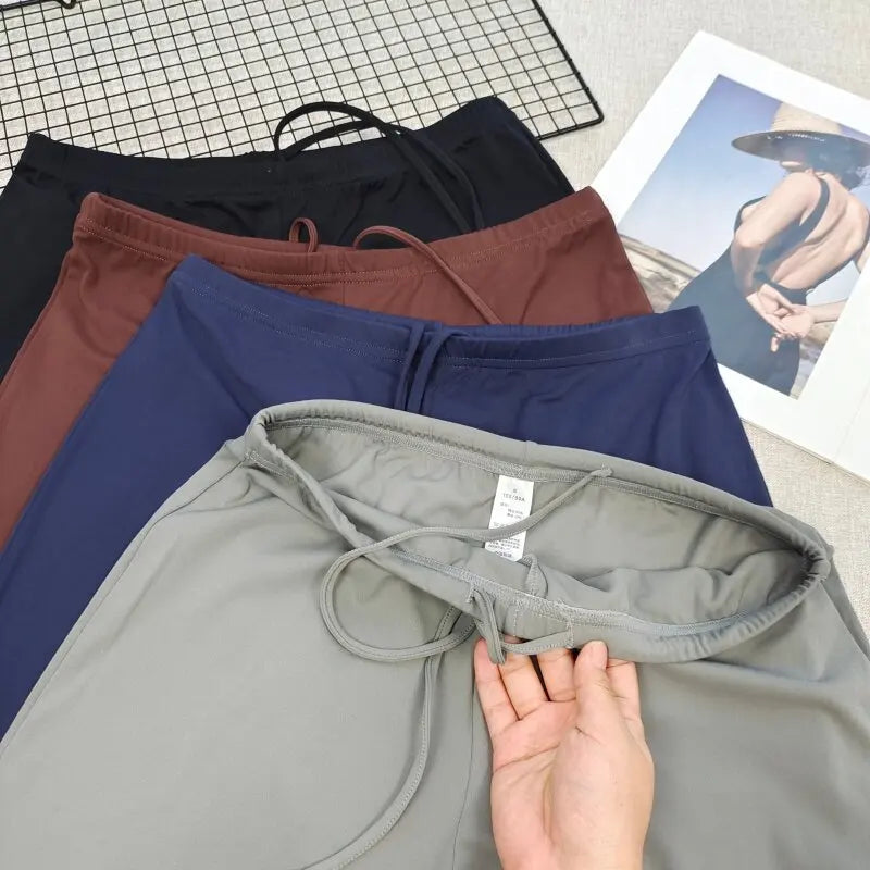 Women's Drawstring Waist Nylon Blend Wide Leg Pants for Casual Activewear