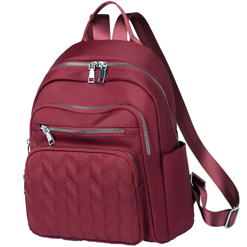 Women's Textured Backpack with Front Zipper Pockets and Adjustable Straps