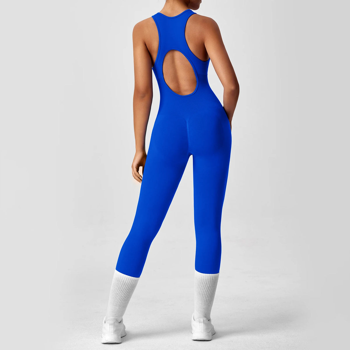 Women's Sleeveless Front Zip Cropped Leg Workout Jumpsuit