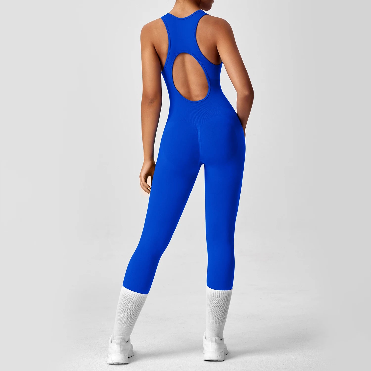 Women's Sleeveless Front Zip Cropped Leg Workout Jumpsuit
