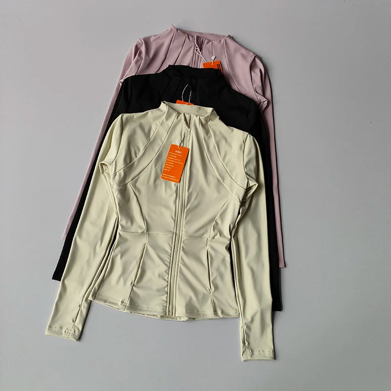 Women's Stand Collar Full Zip Sports Jacket For Workout Outfits
