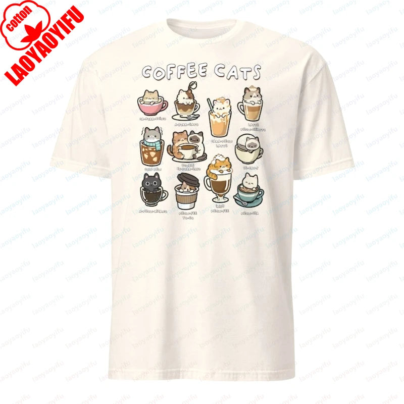 Coffee Cats Graphic Crewneck Short-Sleeve T-Shirt