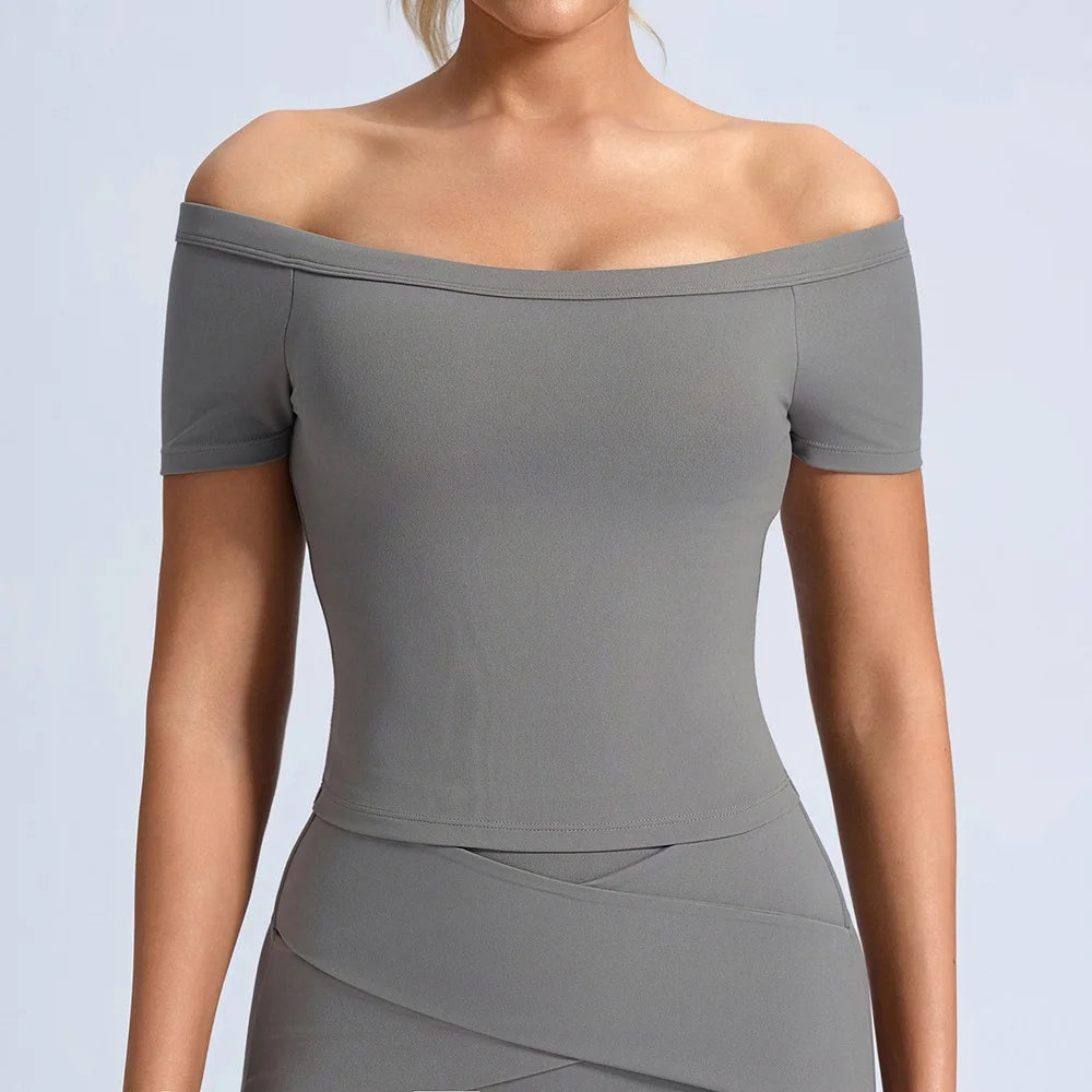 Women's Off-Shoulder Short-Sleeve Workout Top