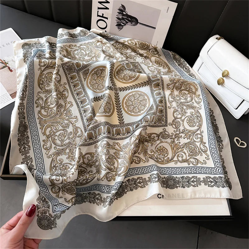 Ornate Print Square Scarf with Decorative Border Patterns