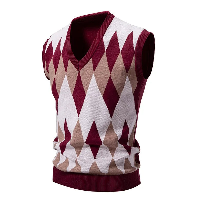 Men's Argyle V Neck Knit Vest