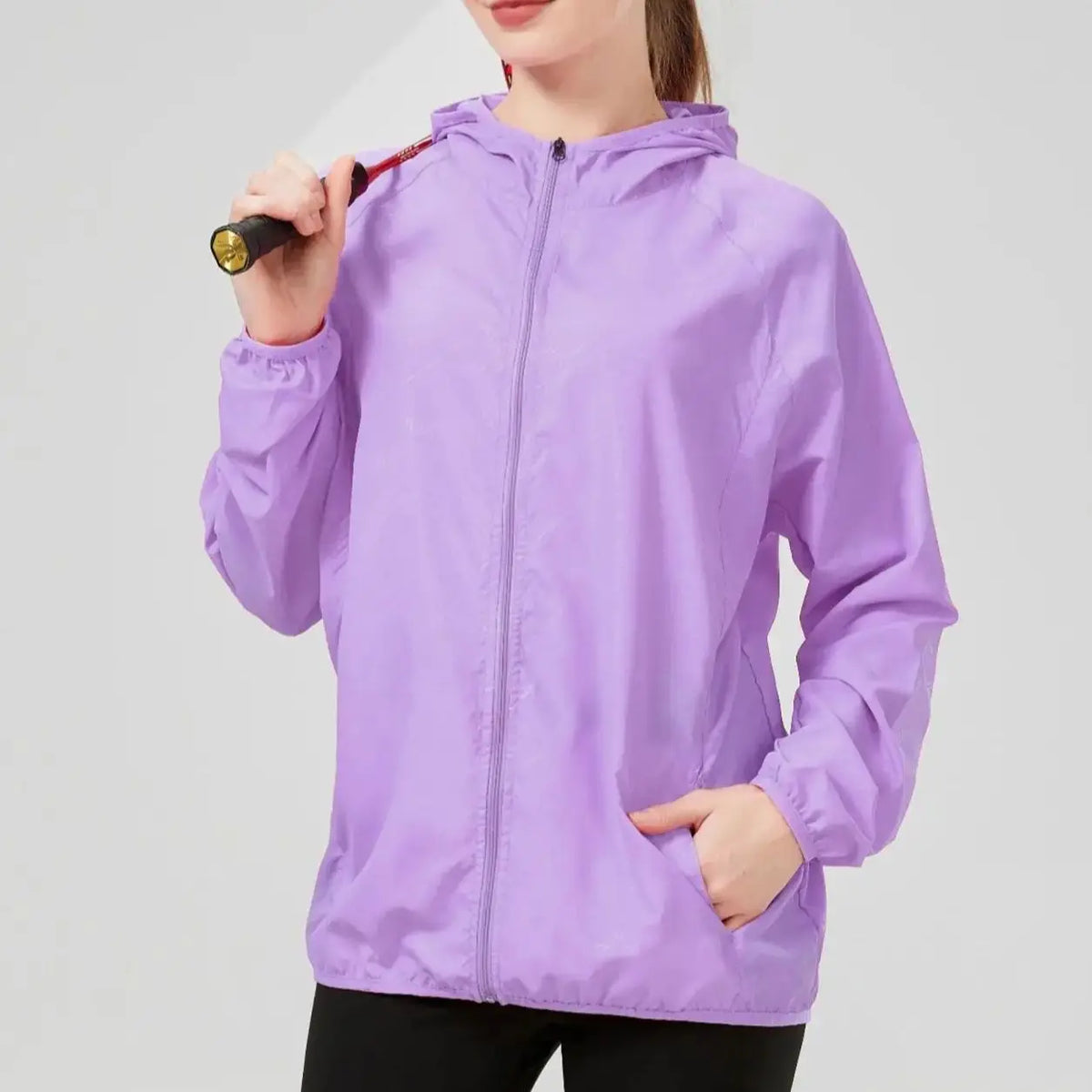 Hooded Long Sleeve Full Zip Outdoor Hiking Jacket with Pockets