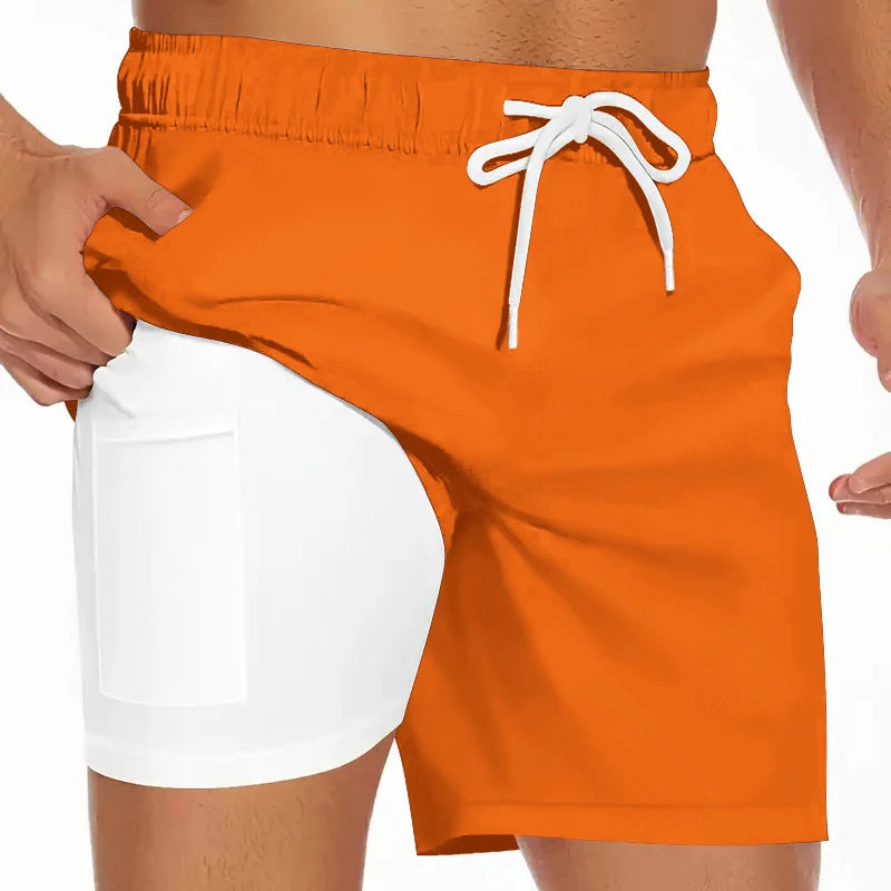 Men's Swim Shorts with Compression Liner and Phone Pocket for Beach and Pool Wear