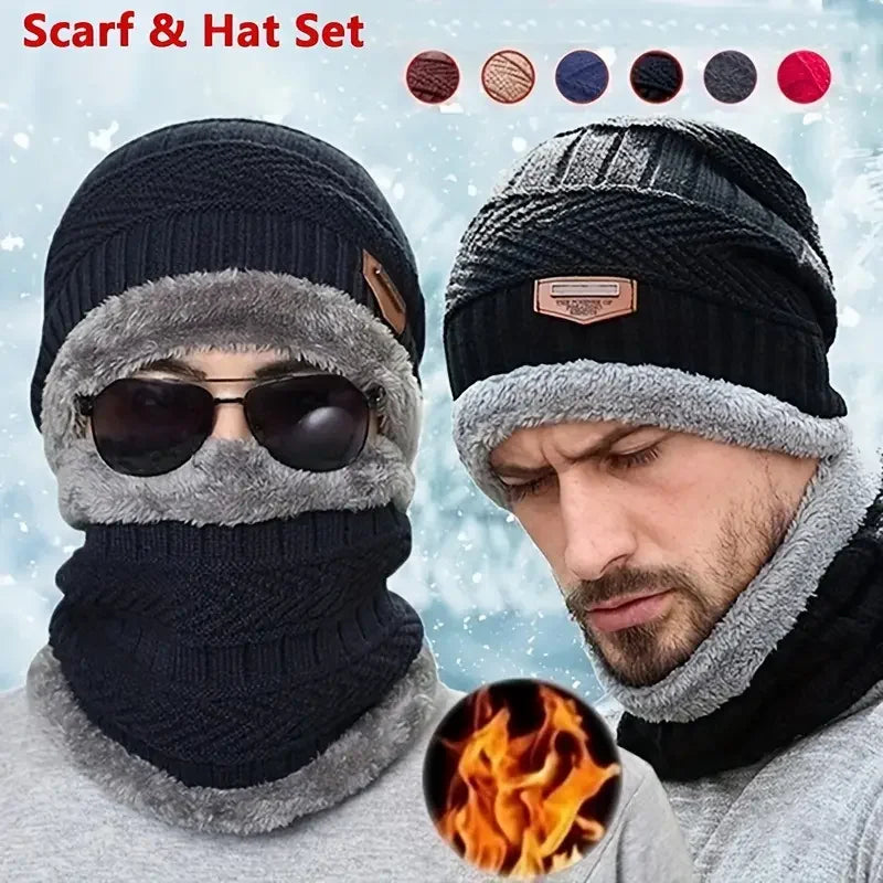 Knitted Hat Scarf and Touchscreen Gloves Set for Adult Winter Wear