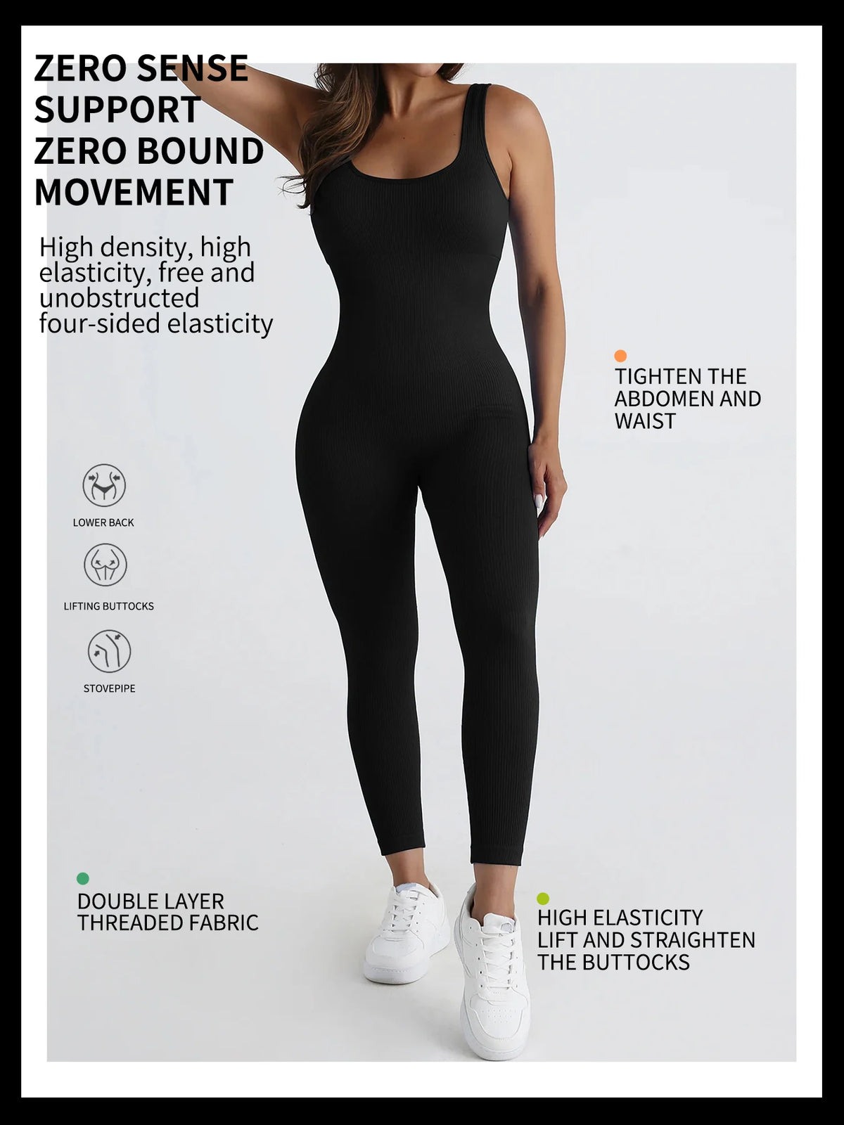Women's Square Neck Ribbed Nylon Blend Sleeveless Workout Jumpsuit