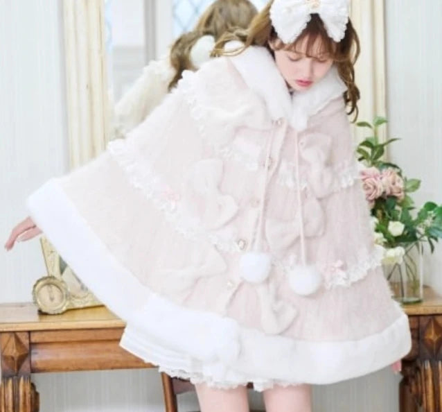 Hooded Bow Trim Cape for Layering over Outfits
