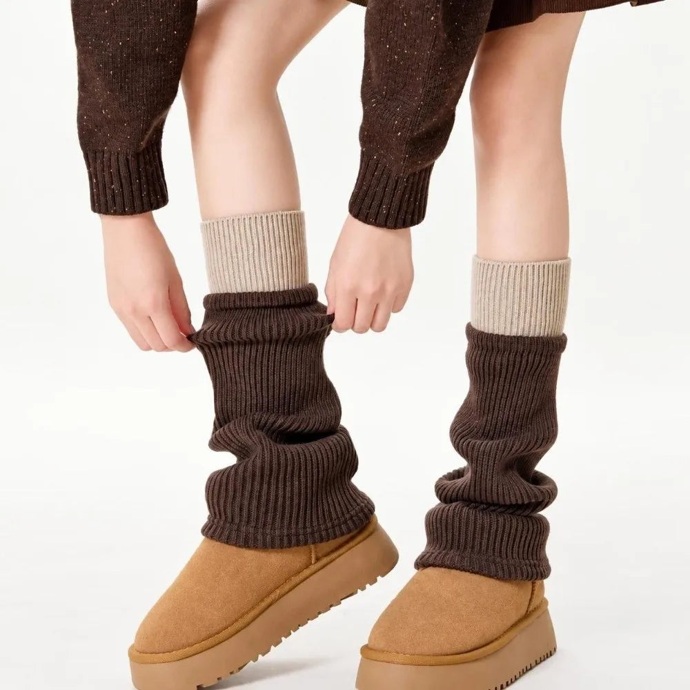 Color Block Ribbed Leg Warmers with Contrasting Wide Cuffs