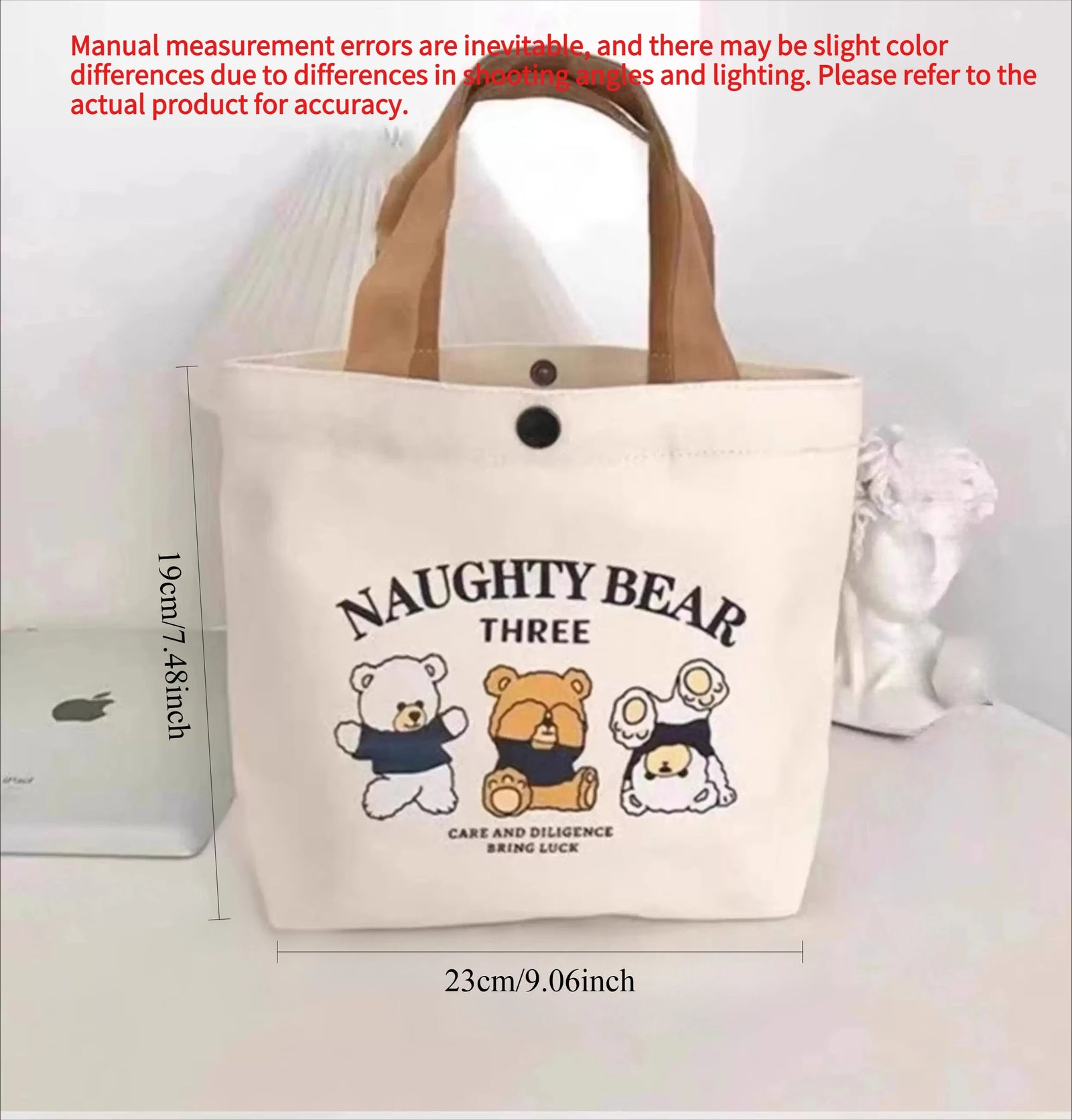 Bear Print Mini Tote Bag with Contrasting Carry Handles